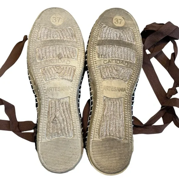 Artesania Hand Made Chic Black and Brown Espadrille Ankle Tie Flats, Sz EU 37 - Picture 15 of 15